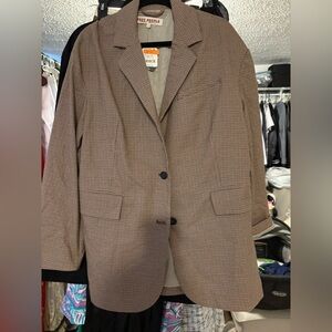 NWT Free People Brown Checkered Blazer. Sizes Medium & Large Available.